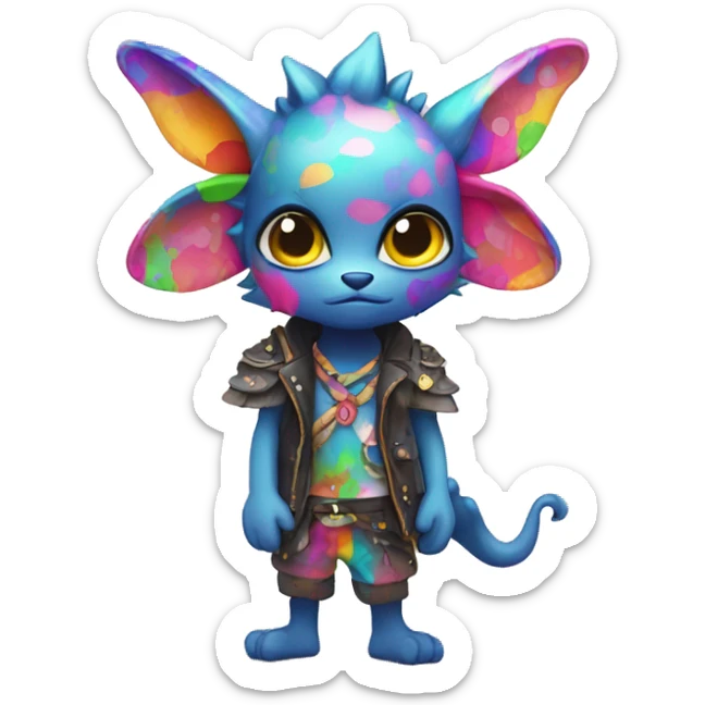 an edgy cute kawaii vernid-fionbri with colorful splash patterns full body sticker