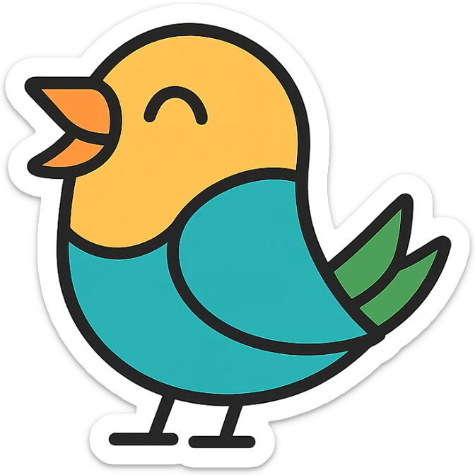 bird icon, color outline style, black outlines with subtle color fills, modern look, laughing expression sticker
