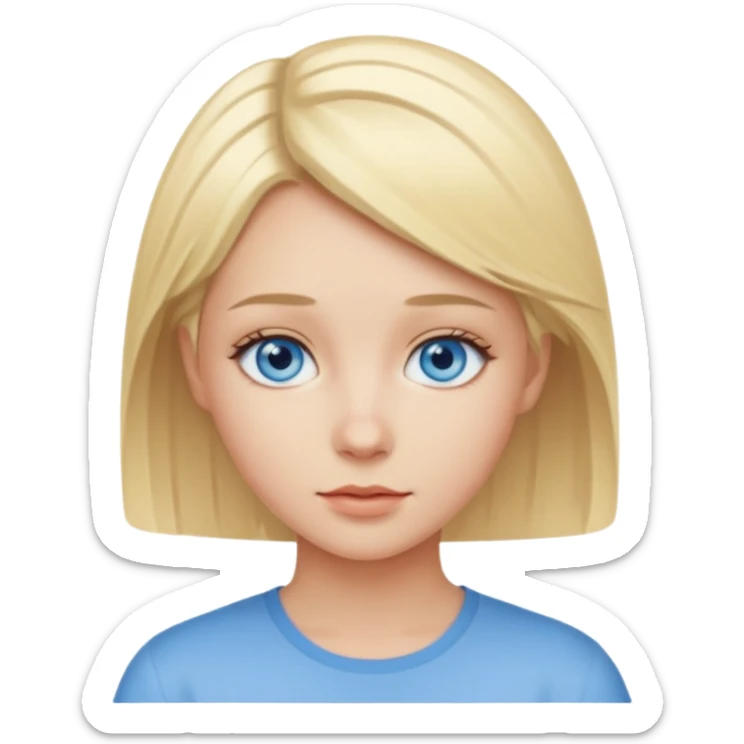 A girl with blue eyes and blond short hair and white skin  sticker