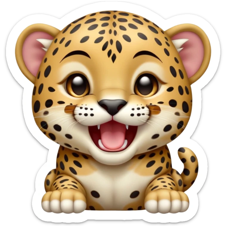cinematic-realistic-yawning-baby jaguar-portrait-emoji,-head-tilted-slightly-with-a-dramatic,-wide-open-yawn,-showcasing-a-lithe,-graceful-build-with-distinctive-rosette-patterns-and-sleepy,-half-closed-eyes,-simplified-yet-irresistibly-adorable, realistic sticker