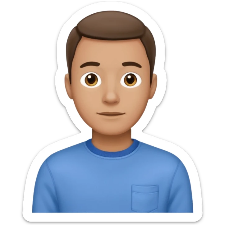 man in blue jumper with a shirt underneath and blue chinos trousers sticker