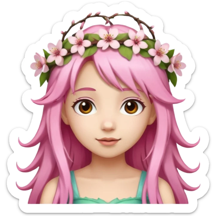 A fairy girl with long, light cherry blossom pink hair. sticker