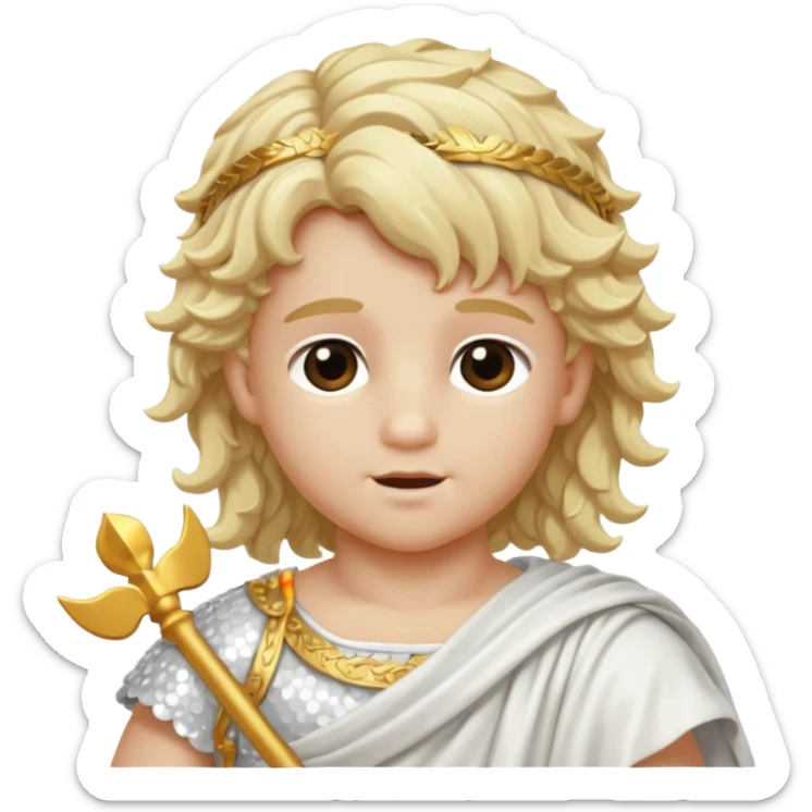 Cupid, God of Love from Roman Deities with long  blonde wavy hair, white sequin toga sticker