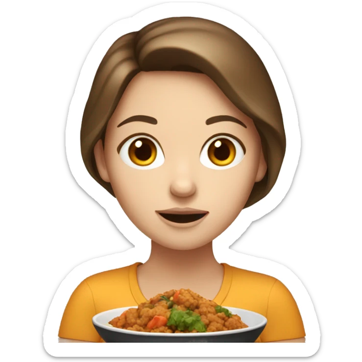 White Girl with brown hair  eating Indian food sticker