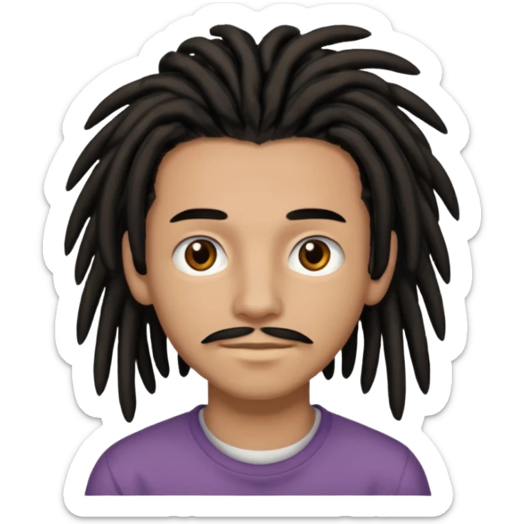 light brown teen with black dreads and brown eyes that has a small mustache stubble sticker