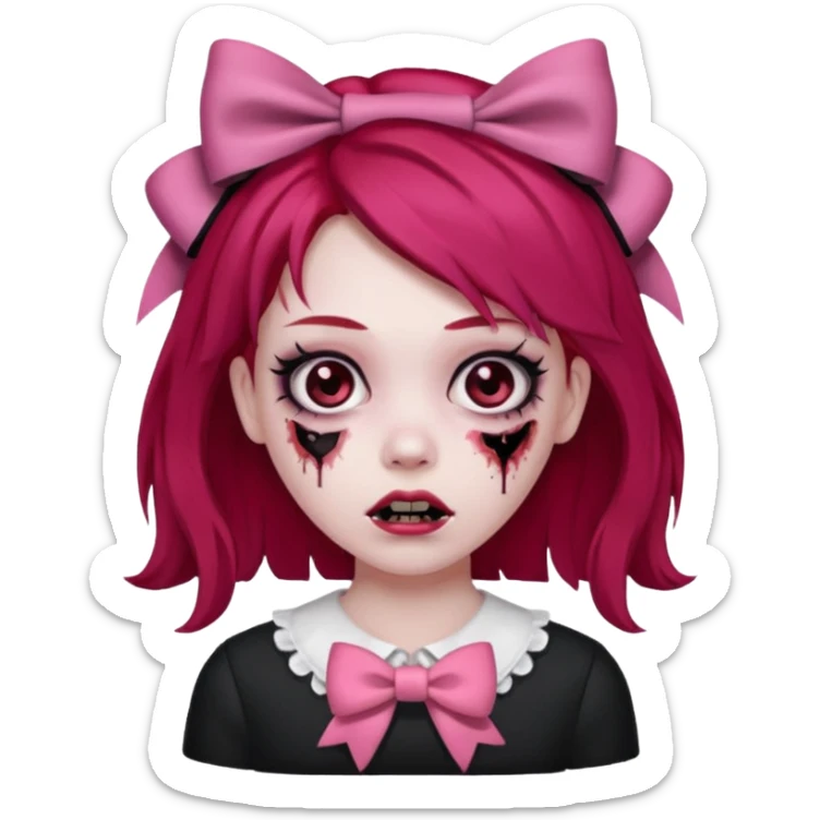 Girl Zombie,with red hair and black hair,pink bows sticker