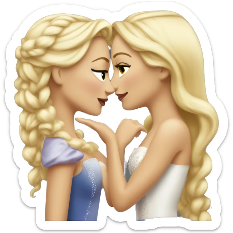 2 women princesses couple blonde kiss sticker