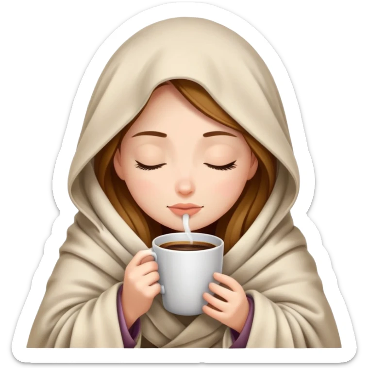 girl inside a blanket sipping coffee eyes closed sticker
