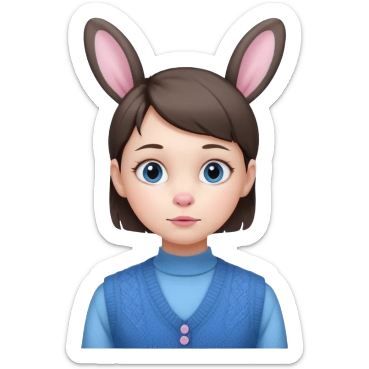 make a girl hair short and wear bunny skin pale ok and wear Sweater vests blue and make little bit a younger sticker