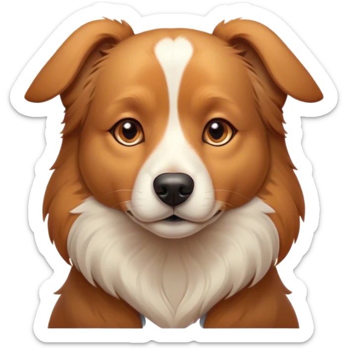 Cinematic Noble Domestic Dog Portrait Emoji, Poised and dignified, with a well-proportioned build and a neatly groomed coat of warm, inviting tones, expressive eyes radiating loyalty and wisdom, Simplified yet sharp and sophisticated features, highly detailed, glowing with a soft, dignified glow, high shine, intelligent and steadfast, stylized with an air of understated charm, focused and attentive, soft glowing outline, capturing the essence of a watchful and confident domestic dog that feels as though it could step out of the screen with effortless authority! sticker