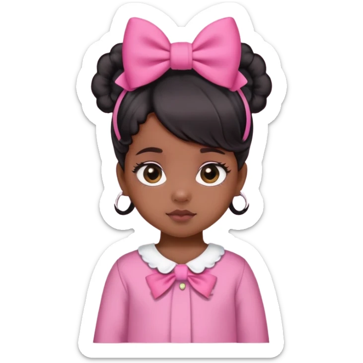 Dusky skin girl medium baby hair black with a bow on her hair and cute clothes in pink sticker