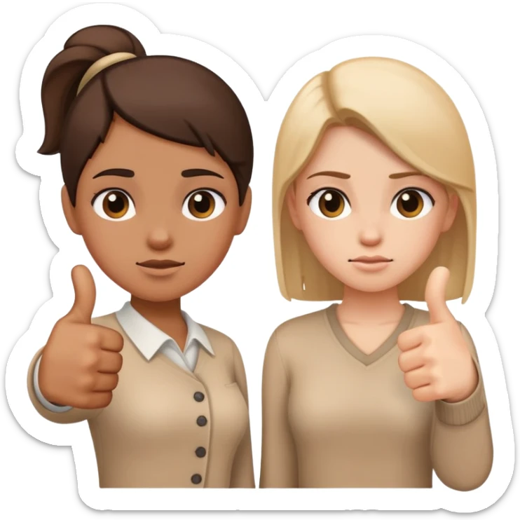 Girl with one hand giving thumbs up and the other hand giving thumbs down, showing mixed feelings sticker