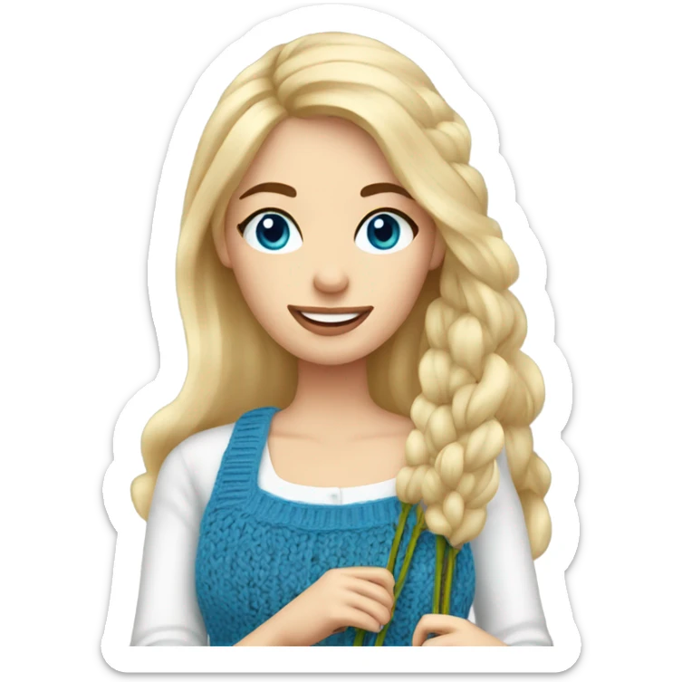 beautiful finnish blond hair woman with blue eyes knitting floral  sticker