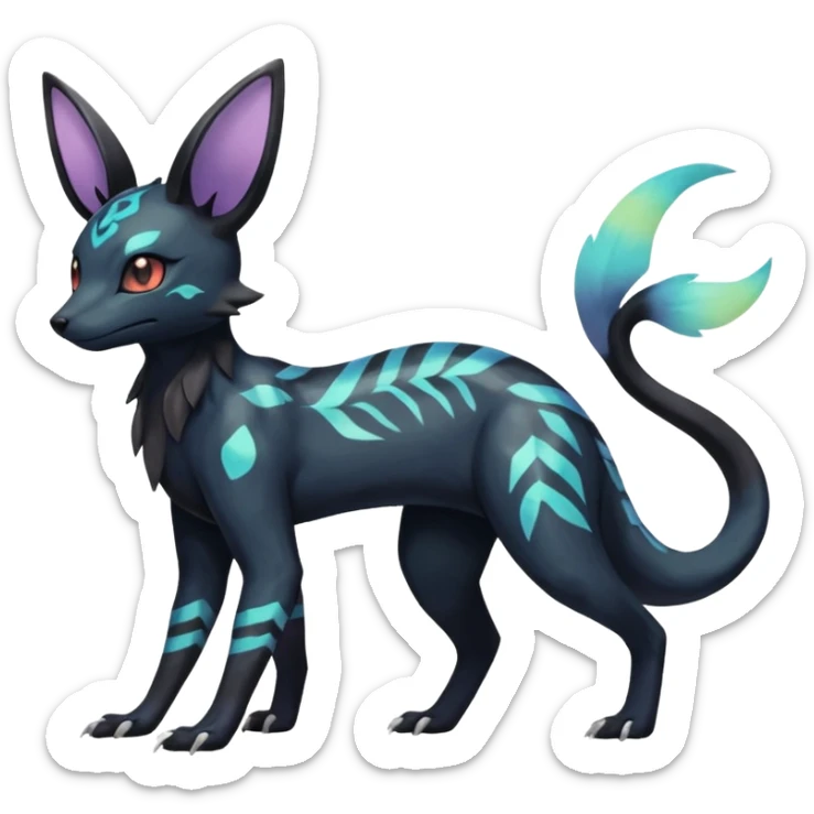 Rare epic aesthetic iridescent spooky gloomy colorful Salandit-Umbreon-Eevee-Genet-species-Fakemon-hybrid-creature, with markings, full body sticker