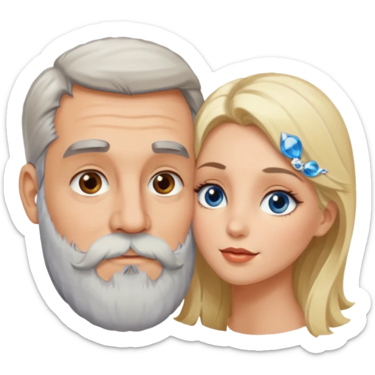 Hot Kissing Man with hazel eyes and gray beard smooching sexy  blonde blue-eyed  woman sticker