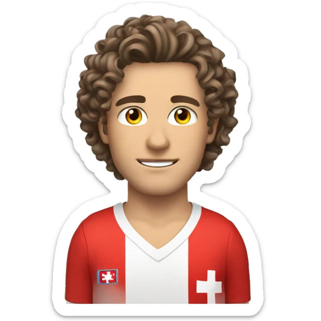 please create an emoji of me. I am 26 year old swiss guy. I am 184 cm tall, i like to do sports. My hair is dark and by eyes are brown. My hair cut is shorter on the sides and i have curls on top sticker