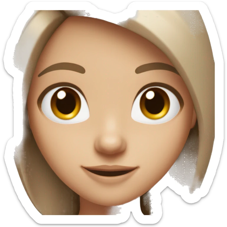 3D white girl with brown hair and brown eyes smiling and blinkg  sticker