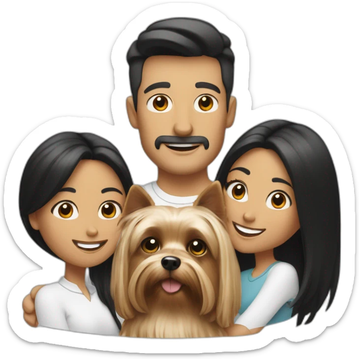 Family with a White man on hat and a White woman with long black hair and a small yorkshire terrier  dog sticker