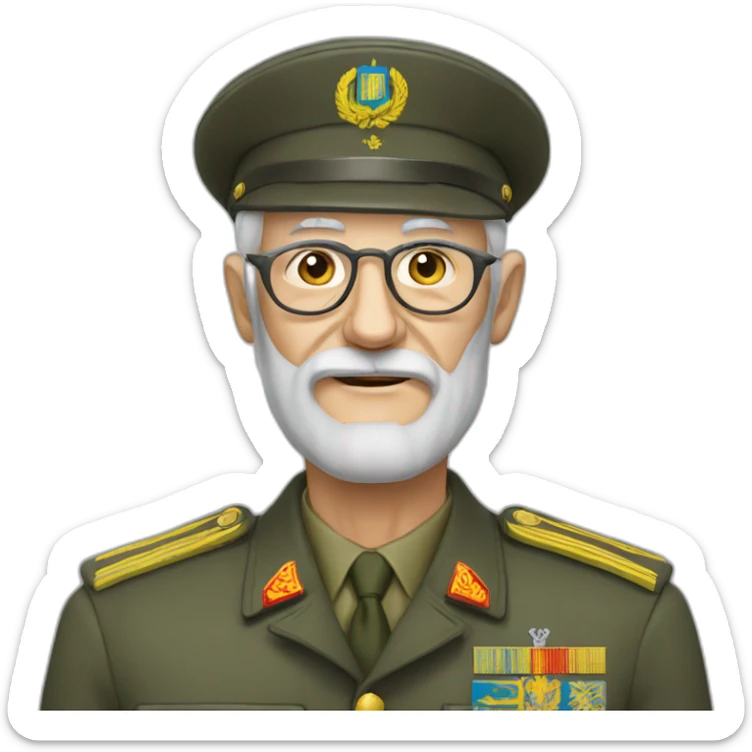 An elderly soldier of the Ukrainian army with glasses and a gray beard. sticker