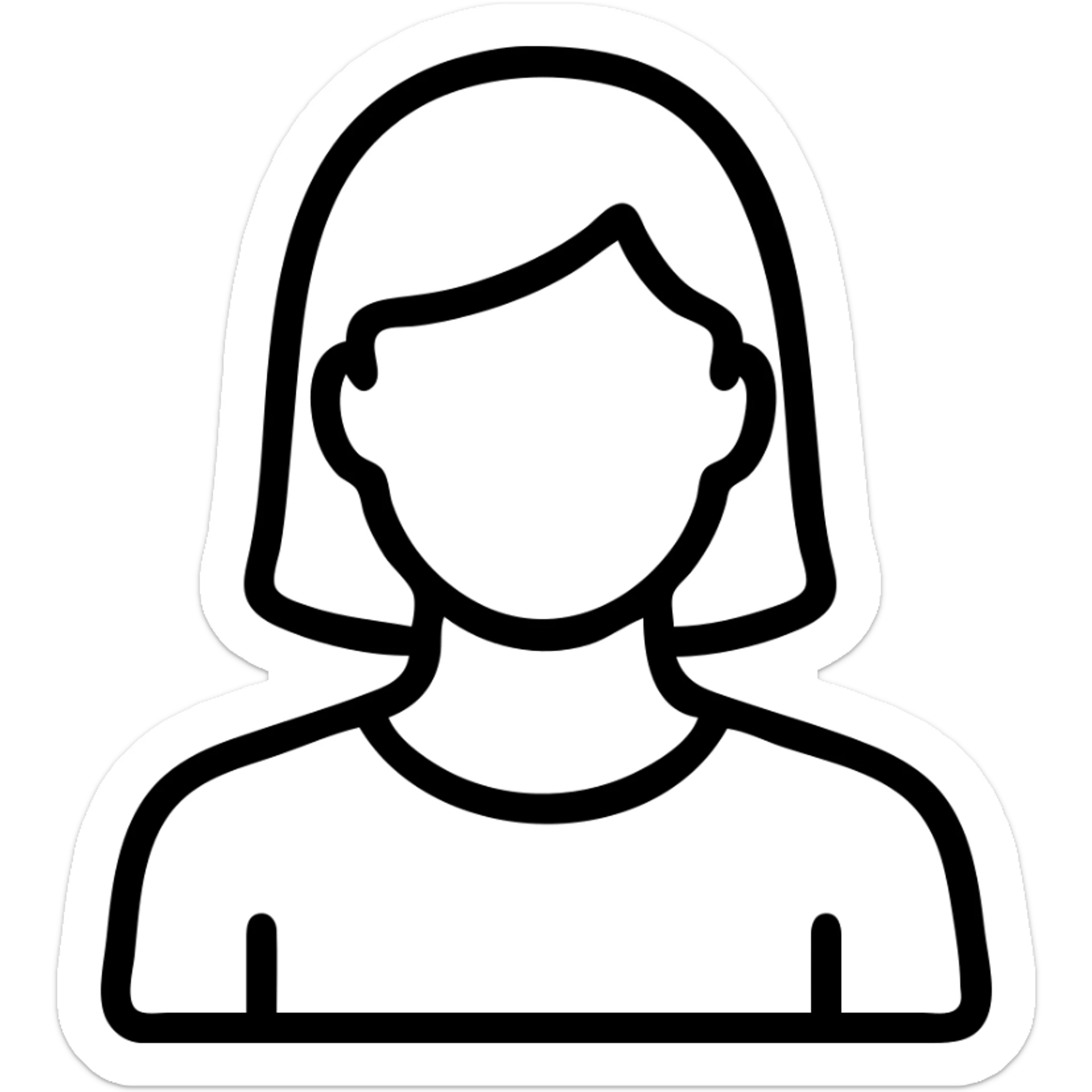 maximally detailed outer contour of a human head, shoulders, and hair, icon style, no internal details, no fill, neutral hairstyle, ambiguous gender sticker