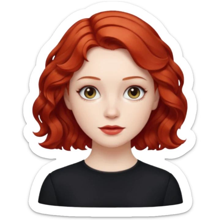 Julia Grant from Summer of Fear with short red wavy hair, black outfit sticker