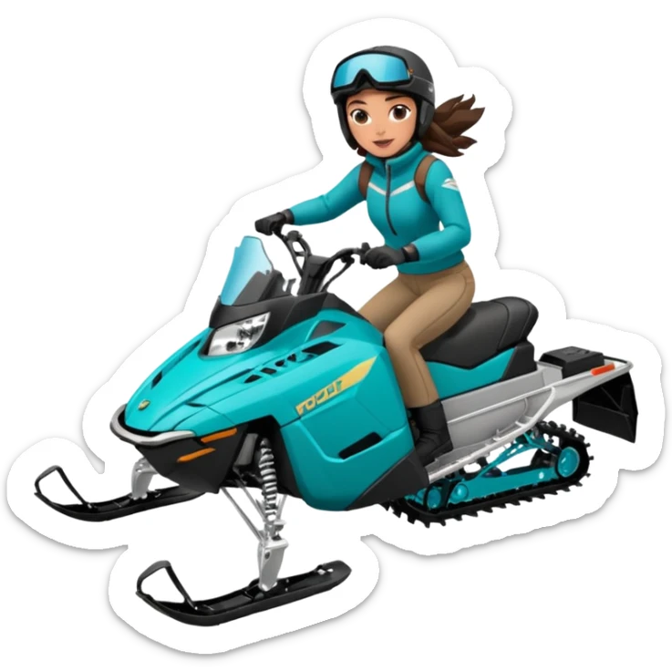 Can you create an emoji of a brunette girl on a teal polaris khaos 850 155 snowmobile doing a wheelie sticker
