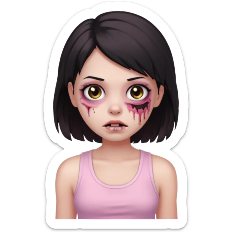 zombie girl Black and medium hair, Brown eyes, baby pink tank top   sticker