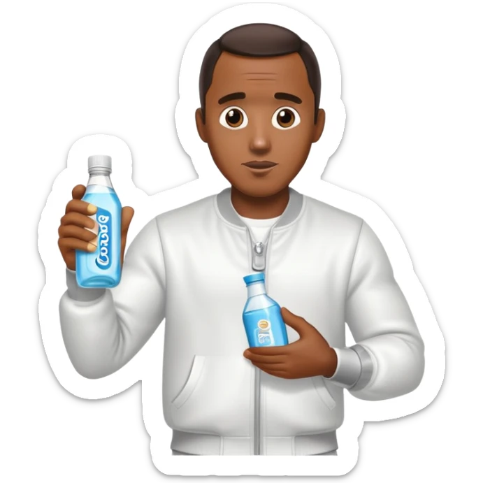 Diddy in a party outfit holding a bottle of baby oil sticker
