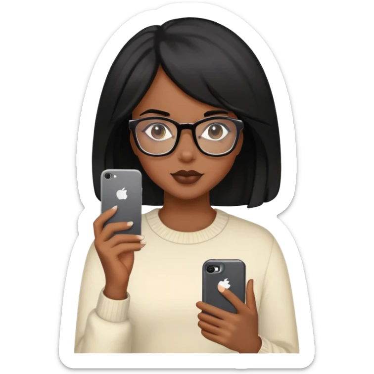 Black girl with iPhone in the hand and beautiful hair and glasses sticker