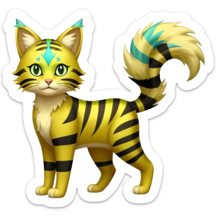 Green and Yellow Electrike-Lucretia-Luxray-Sprigatito-Bobcat-Amaura-Aurorus-Shiny-glorp-cat-fusion (full body) sticker