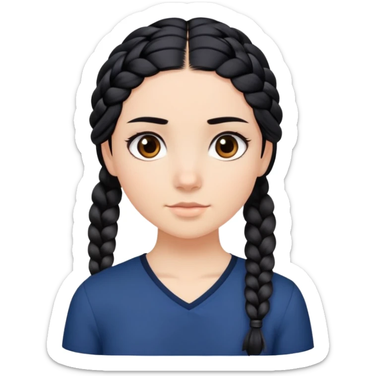 A face of a place girl with dark eyes and dark black hair in one braid on her shoulder like Elsa wearing a navy blue shirt  sticker