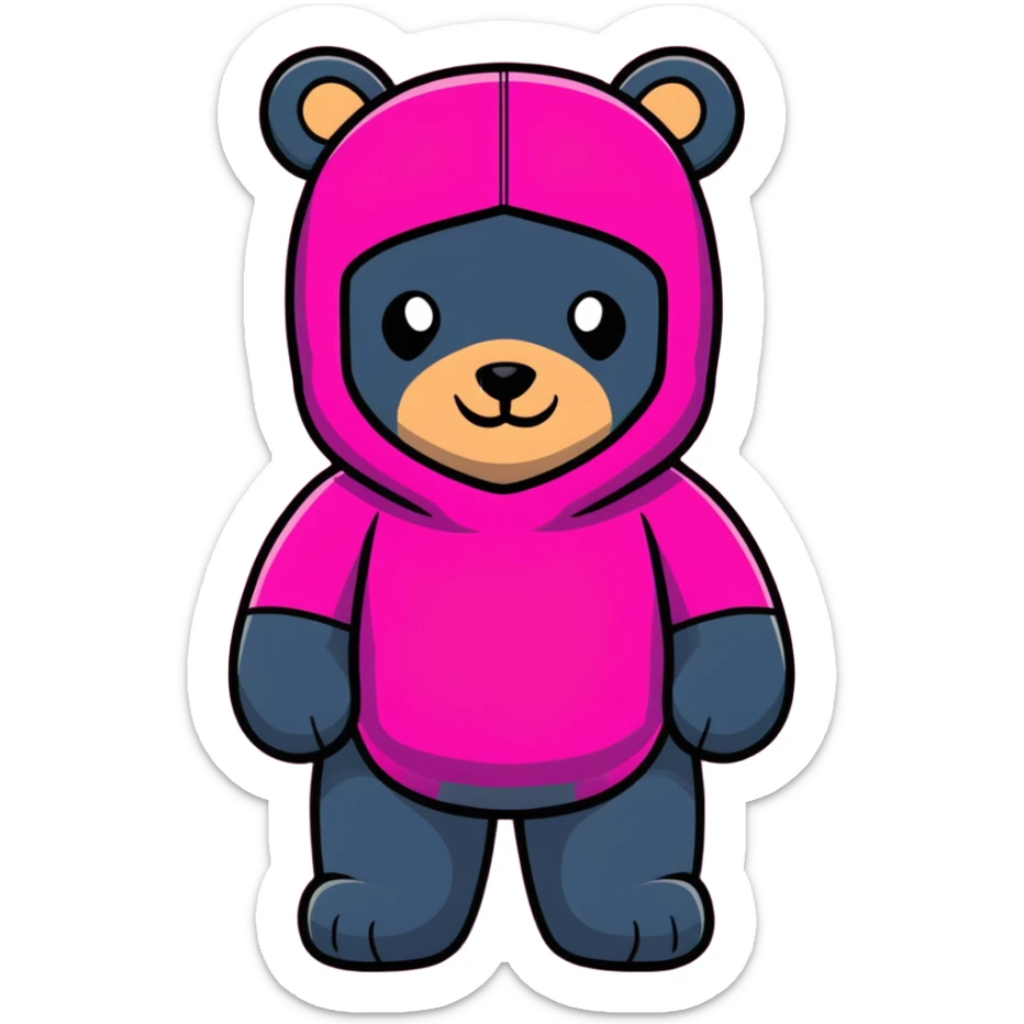 cute bearbrick collectible toy figure wearing a vibrant pink balaclava, blocky bear design sticker