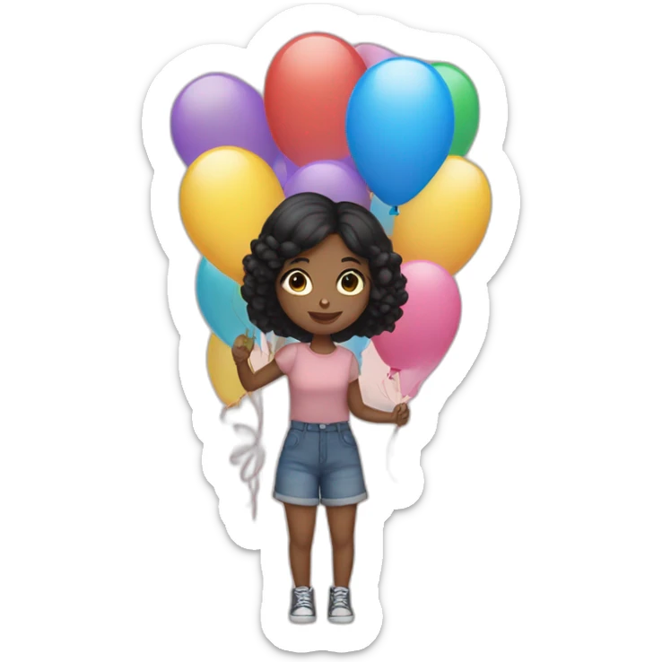 girl with black hair holds balloons in her hands sticker