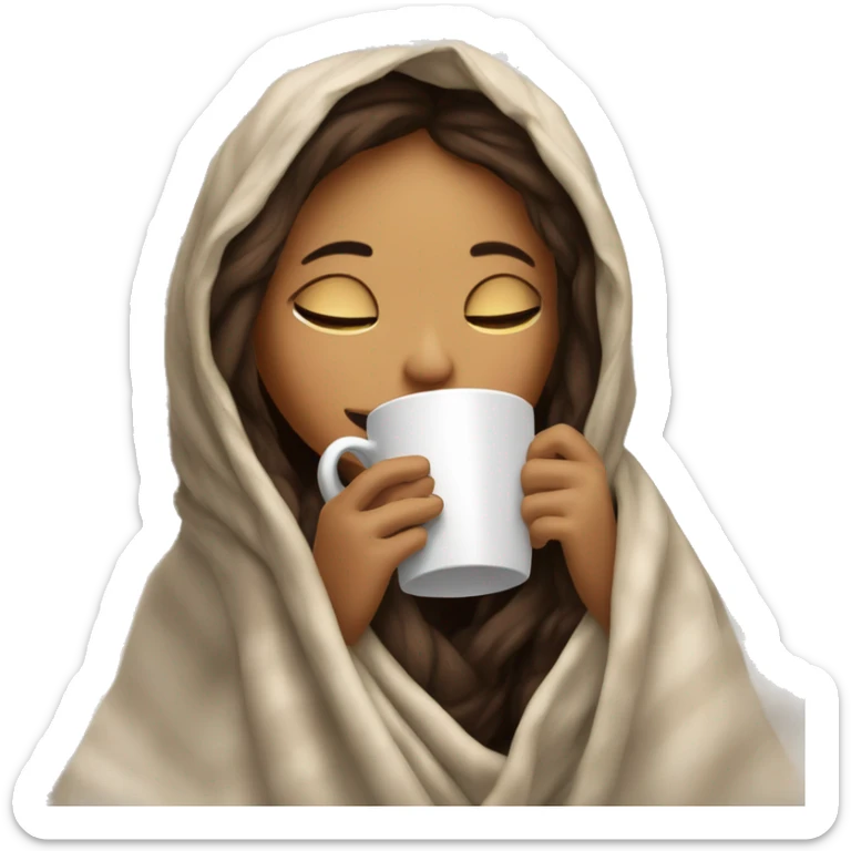 girl inside a blanket sipping coffee eyes closed sticker