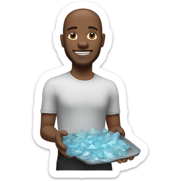 My Memoji holding a tray of broken glass shards smiling sticker