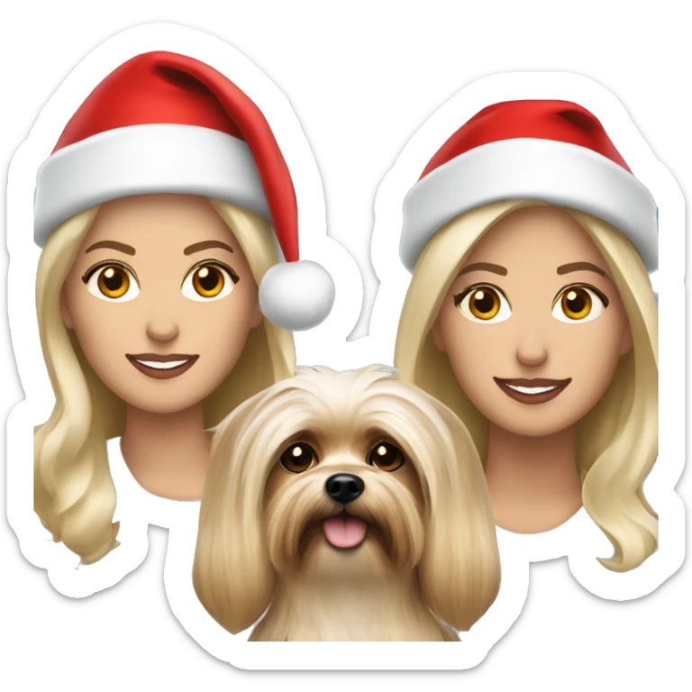 George Clooney blonde woman holding Yorkshire terrier wearing red santa hats sticker