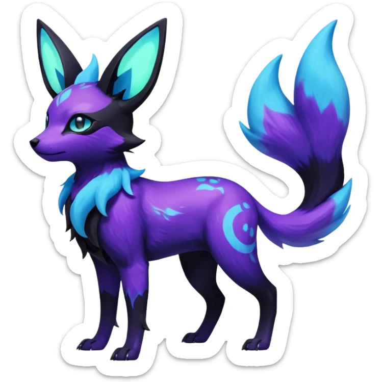 Rare realistic purple indigo violet nebulae shiny sparkly dark-neon glowing bioluminescent edgy badass epic pretty beautiful handsome gorgeous aesthetic colorful vibrant Vernid-Trico-Umbreon-Glaceon-species-Fakemon-creature by LiLaiRa, 4 legs, 1 tail, random markings, (full body) sticker