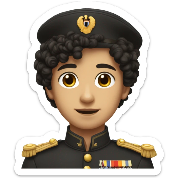 long hooked nose, primples, tan skin, curly black hair, teen boy, male, german military uniform sticker