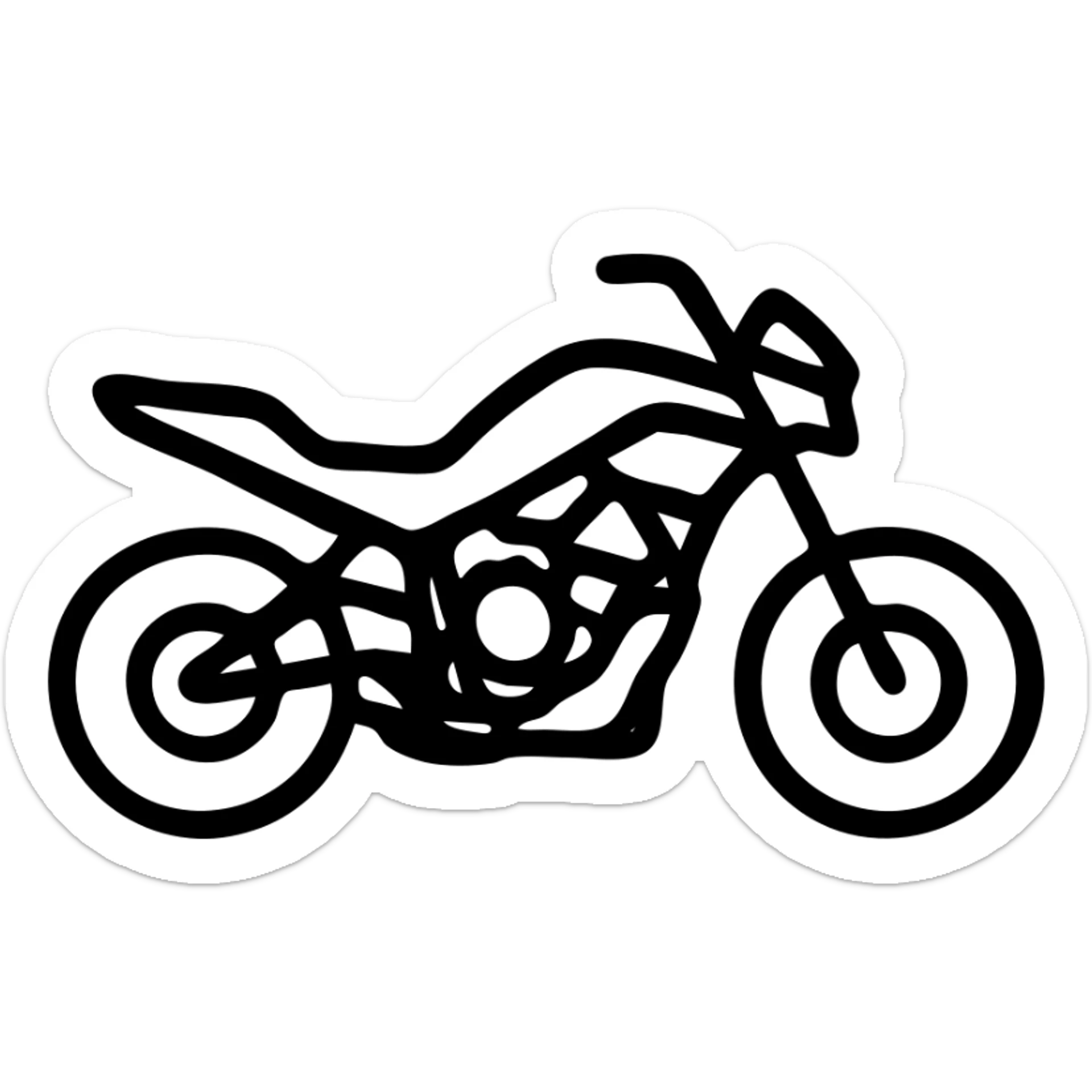 silhouette of a Yamaha MT-07 motorcycle, iconic style, minimalist, black outline, transparent background sticker
