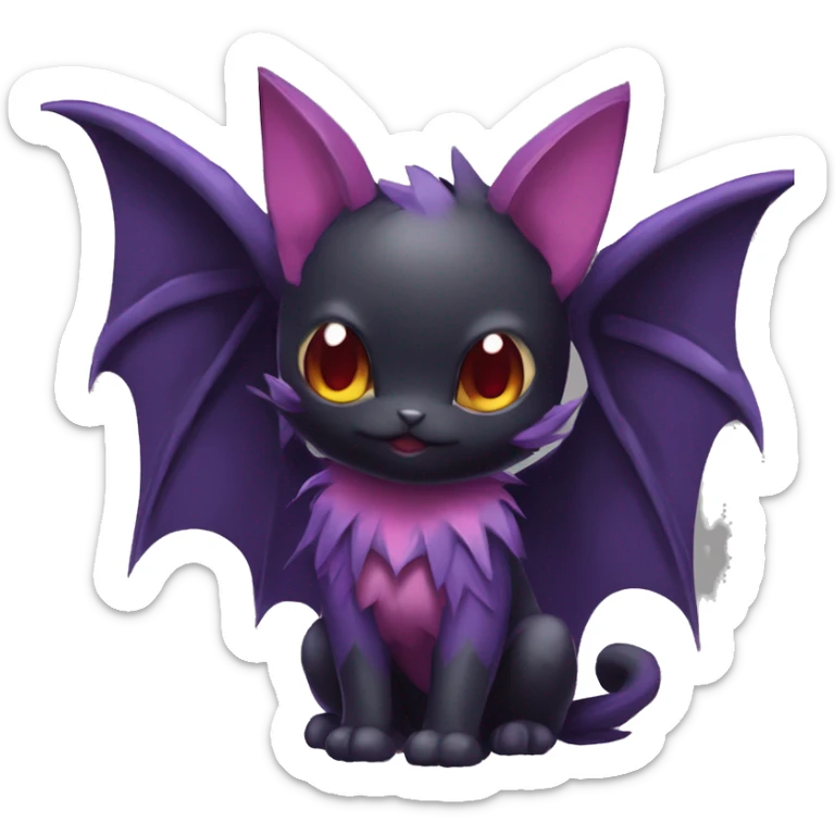 Cool Cute Edgy Dark Black Red Purple Batty Chibi Noibat-Cat-Pokémon-Fakémon-hybrid sticker