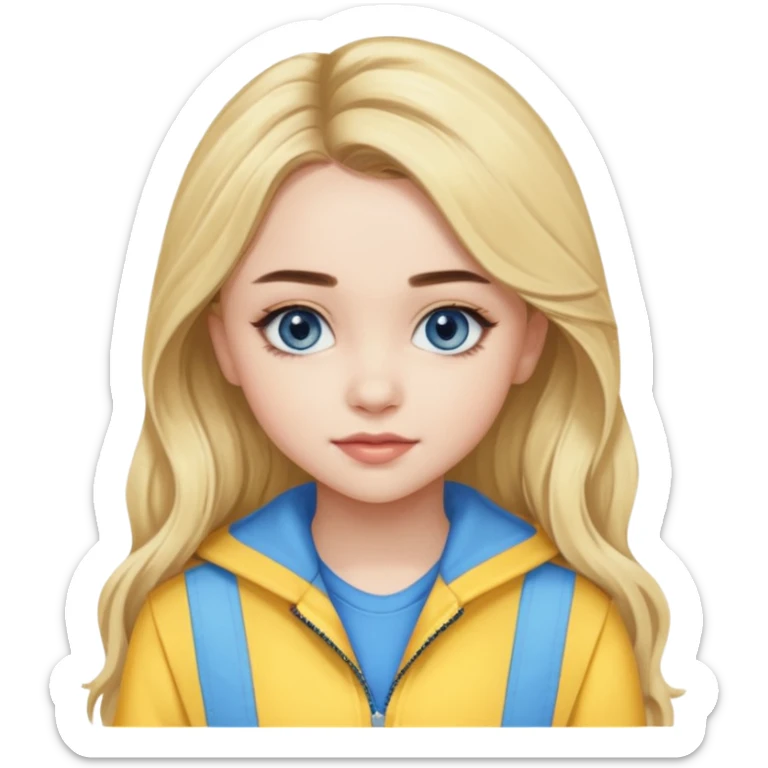 Sabrina Carpenter blue eyes, long blonde hair, yellow tour outfit sticker