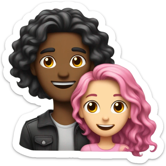 make a guy and a girl, they are hugging, the girl has pink long wavy hair. The guy has black hair and light skin. They are facing each other sticker