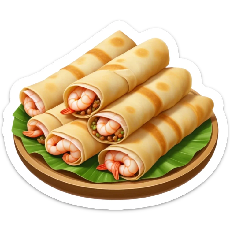 Bánh Xèo Cinematic Realistic Bánh Xèo Dish Emoji, depicted as a crispy, folded crepe filled with shrimp and pork, rendered with dynamic textures and vibrant, appetizing lighting. sticker