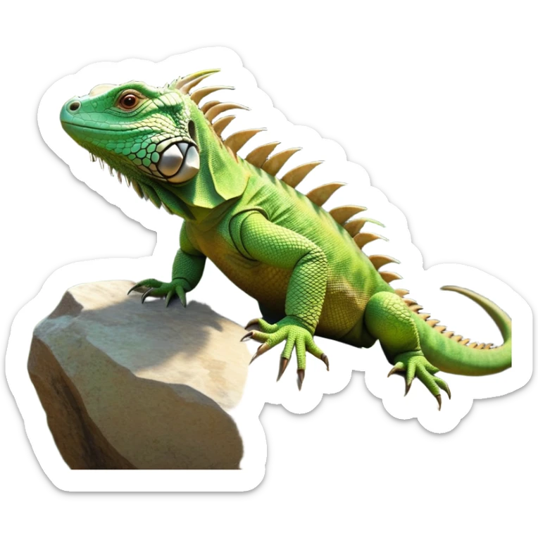 cinematic-iguana-realistic-full-body-basking-emoji,-long-scaly-body-stretched-out-on-a-sunlit-rock,-spiny-ridge-running-down-its-back,-textured-green-and-brown-skin-dappled-with-light,-sharp-intelligent-eyes-studying-the-surroundings,-long-tail-draped-over-the-stone,-simplified-yet-realistic-focused-features,-highly-detailed,-glowing-with-a-warm-tropical-glow

 sticker