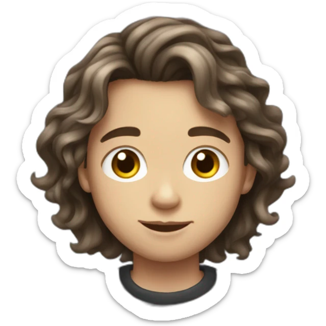 teenager boy brown long wavy hair and dark gray striped sweater sticker