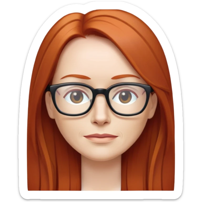 middle age Red head long straight hair pale skin wearing glasses sticker