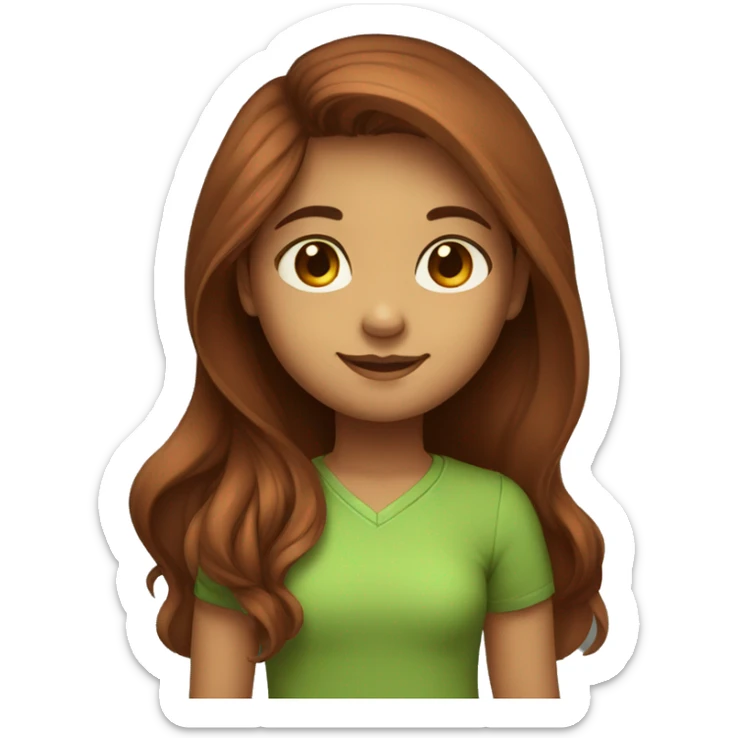 Indian girl with brown to red long hair cute round brown eyes green shirt face smiling sticker