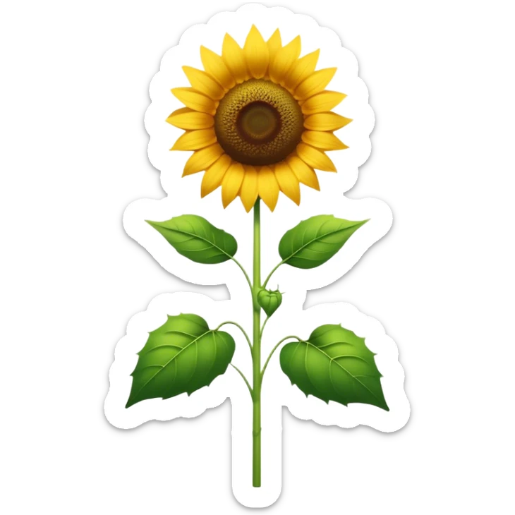 Cinematic Realistic Sunflower Emoji, Tall and bright, with a large, golden-yellow blossom facing the sun, its broad, textured petals surrounding a dark center. The sturdy green stalks and leaves frame the vibrant flower, while a gentle breeze causes the petals to sway. Soft glowing outline, capturing the essence of sunshine and warmth in a cheerful, towering sunflower! sticker