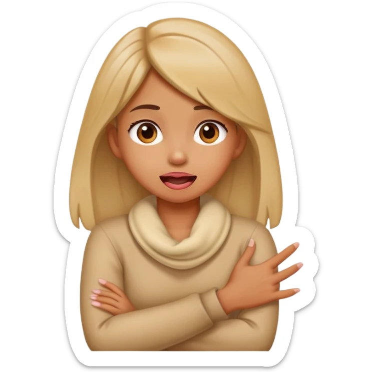 A girl crossing her arms holding her neck with her tongue out sticker