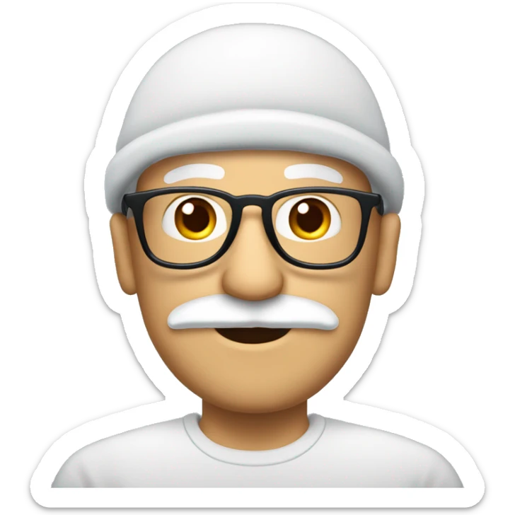 homme blanc sans cheveux avec un bonnet de neige noir des lunettes et une moustache  sticker